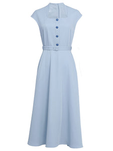 Retro Square Collar Hepburn Style Waist-length High-waisted Vintage 1950S Dress