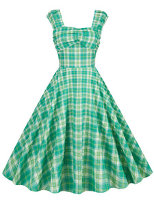 Green Plaid Sleeveless 1950S Vinatge Cotton Dress