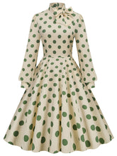 Load image into Gallery viewer, Big BowKnot Polka Dots Puff Long Sleeve Audrey Hepburn Style 1950S Vintage Dress