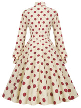 Load image into Gallery viewer, Big BowKnot Polka Dots Puff Long Sleeve Audrey Hepburn Style 1950S Vintage Dress