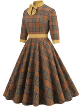 Load image into Gallery viewer, Big BowKnot Plaid 3/4 Sleeve 1950S Vintage Dress With Pockets Inspired by Clueless Cher Horowitz