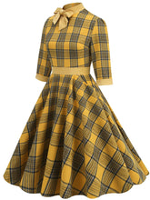 Load image into Gallery viewer, Big BowKnot Plaid 3/4 Sleeve 1950S Vintage Dress With Pockets Inspired by Clueless Cher Horowitz