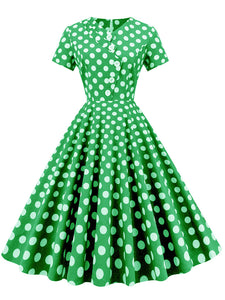 Polka Dots V Neck 1950S Dress With Pockets