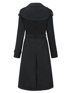 Women's Trench Coat Going out Fall Winter Turndown Collar Button Waisted Solid Color Long Coat