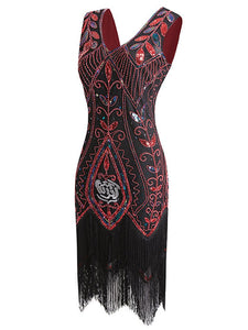 1920s Floral Sequined Fringe Flapper Dress