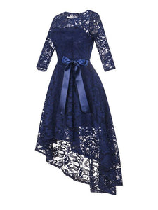 Lace O Neck 3/4 Length Sleeve High Low Hem Vintage Dress