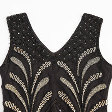 Load image into Gallery viewer, Black 1920s V Neck Sequined Flapper Dress