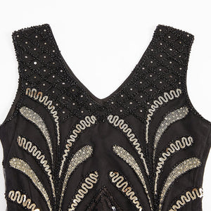 Black 1920s V Neck Sequined Flapper Dress