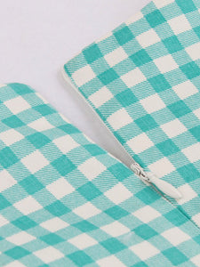 Printed V Neck Green Plaid Vintage Dress