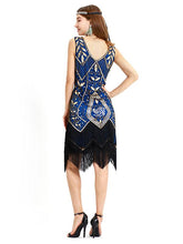 Load image into Gallery viewer, Wine Red 1920s V Neck Sequined Fringed Flapper Dres