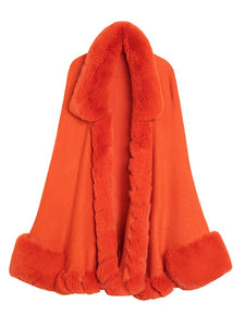 Women Poncho Sweater Faux Fur Coat Shawl Collar