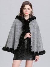 Load image into Gallery viewer, Hooded Winter Coat Faux Fur Long Sleeve Open Front Luxurious Cape Coat For Women