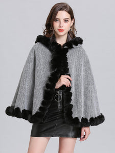 Hooded Winter Coat Faux Fur Long Sleeve Open Front Luxurious Cape Coat For Women