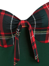 Load image into Gallery viewer, 1950S Bow Heart Collar Plaid Long Sleeve Swing Dress