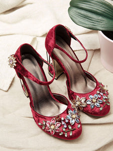Luxury Rhinestone DecorationHandmade Mary Jane Pumps Vintage Heels