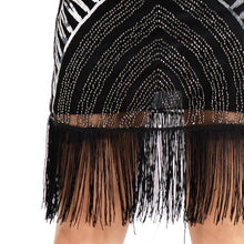 Load image into Gallery viewer, Black Gold 1920s V Neck Sequined Fringed Flapper Dress