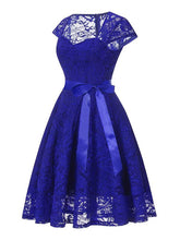 Load image into Gallery viewer, Lace Queen Anne Collar Cap Sleeve Vintage Dress