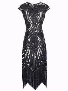 Gold 1920s Crew Neck  Cape Sequined Fringed Flapper Dres