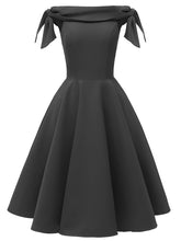 Load image into Gallery viewer, Wine Red 1950s Off Shoulder Bow Dress