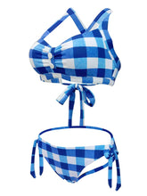 Load image into Gallery viewer, High Waisted Sexy Retro Style Backless Plaid Two Pieces Bikini Sets