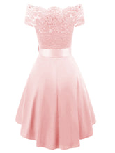 Load image into Gallery viewer, Solid Color Off the Shoulder Lace A line Vintage Party Dress