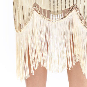 Apricot 1920s Crew Neck Sequined Fringed Flapper Dress
