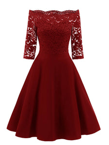 Off the Shoulder Half Sleeve Lace 50s Dress