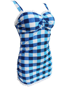 High Waisted Sexy Retro Style Backless Plaid One Piece Bikini