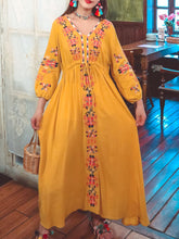 Load image into Gallery viewer, Women&#39;s Bohemian Embroidered Floral V Neck Long Sleeve Cotton Boho Maxi Dress