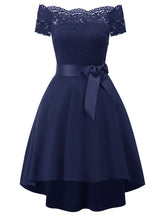 Load image into Gallery viewer, Solid Color Off the Shoulder Lace A line Vintage Party Dress