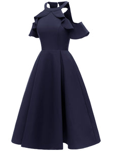 Elegant Open Shoulder CrewNeck Dress