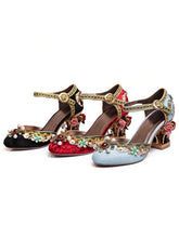 Load image into Gallery viewer, Luxury Floral Gem Studded Heels Ankle Strap Vintage Wedding Shoes