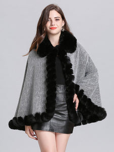 Poncho Knitwear Women Oversized Sweater Faux Fur Coat Shawl Collar Sweaters 
