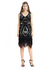 Load image into Gallery viewer, Wine Red 1920s V Neck Sequined Fringed Flapper Dres