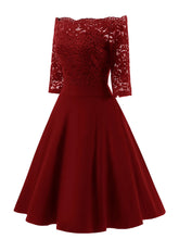 Load image into Gallery viewer, Off the Shoulder Half Sleeve Lace 50s Dress