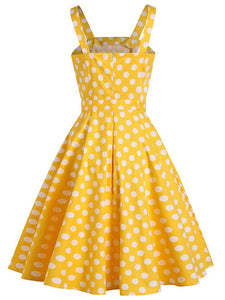 Yellow Polka Dots Vintage 1950S Dress With Belt