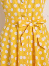 Load image into Gallery viewer, Yellow Polka Dots Vintage 1950S Dress With Belt