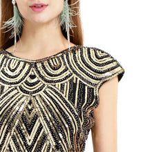 Load image into Gallery viewer, Gold 1920s Crew Neck  Cape Sequined Fringed Flapper Dres