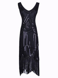Apricot 1920s Crew Neck Sequined Fringed Flapper Dress