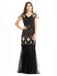 Green 1920s V Neck Sequined Long Flapper Dress