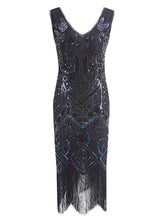 Load image into Gallery viewer, 1920S Floral Fringed Sequin Gatsby Dress