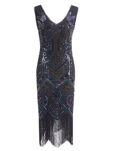 1920S Floral Fringed Sequin Gatsby Dress