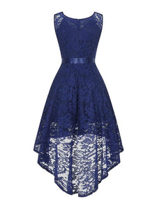 Lace V Neck Sleeve Less High Low Hem Vintage Dress