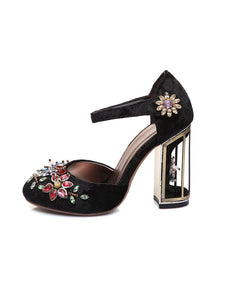 Luxury Rhinestone DecorationHandmade Mary Jane Pumps Vintage Heels
