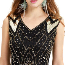 Load image into Gallery viewer, Black Gold 1920s V Neck Sequined Flapper Dres