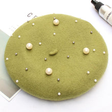 Load image into Gallery viewer, Women Pearl Stars Wool Felt Beret Hat Cap