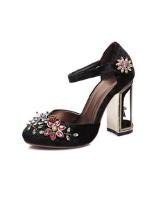 Luxury Rhinestone DecorationHandmade Mary Jane Pumps Vintage Heels