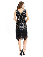 Load image into Gallery viewer, Wine Red 1920s V Neck Sequined Fringed Flapper Dres