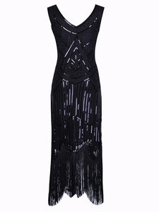 Apricot 1920s Crew Neck Sequined Fringed Flapper Dress