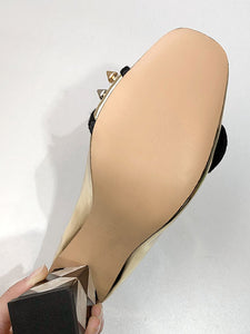 Sweet Heart Rivet Chunky Heel  Vinatge Shoes
